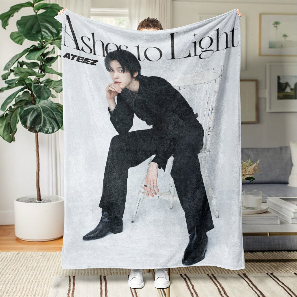 Chăn Flannel in một mặt Kpop ATEEZ cho ghế Sofa, giường ngủ, văn phòng hoặc du lịch