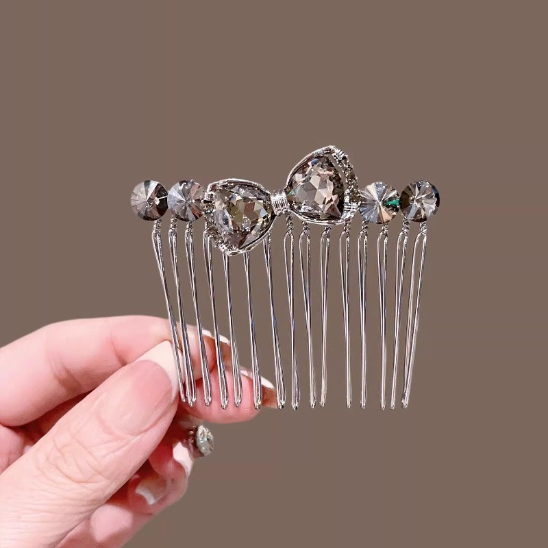 Kẹp tóc pha lê mặt trên xuống lược, phong cách Hàn Quốc dành cho trán và tóc phía sau