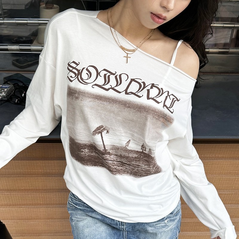 Cutenew Áo Thun Thường Ngày Bất Đối Xứng Skinny Tay Dài Đa Năng Mùa Hè Đường Phố Không Khí Phong Cách Thời Trang Thiết Kế Cao Cấp 2024 Hot Mới