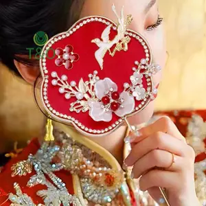 Quạt chúc may mắn cổ điển Trung Quốc Quạt hoa cầm tay đính đá cổ điển Quà tặng mặt dây chuyền tinh tế [mới]