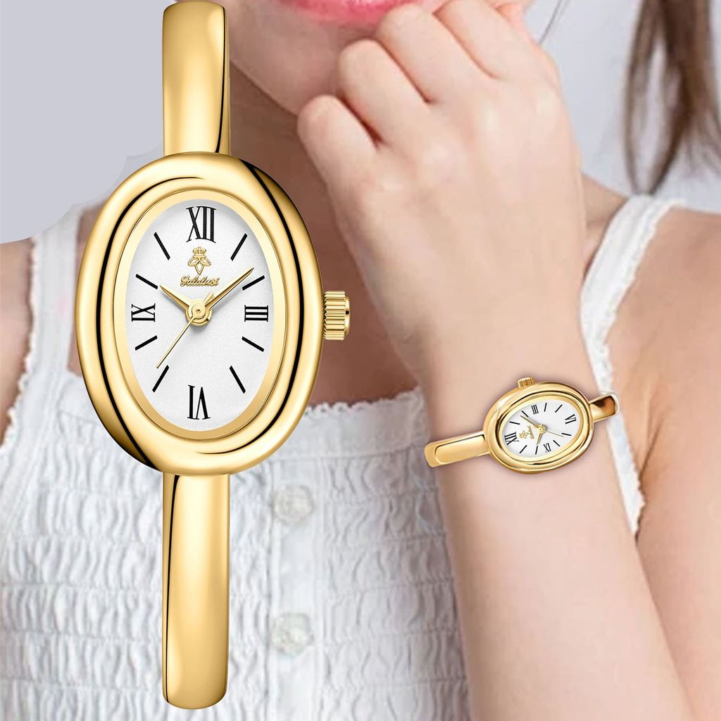 Đồng hồ cao cấp, vòng tay hình bầu dục, đồng hồ nữ, đồng hồ vàng, đồng hồ đeo tay cổ điển, đồng hồ thạch anh đơn giản
