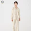 Bộ đồ ngủ cặp đôi phong cách Nhật Bản Muji, thiết kế thêu gấu và sọc, làm từ cotton nguyên chất, phù hợp mùa thu đông.