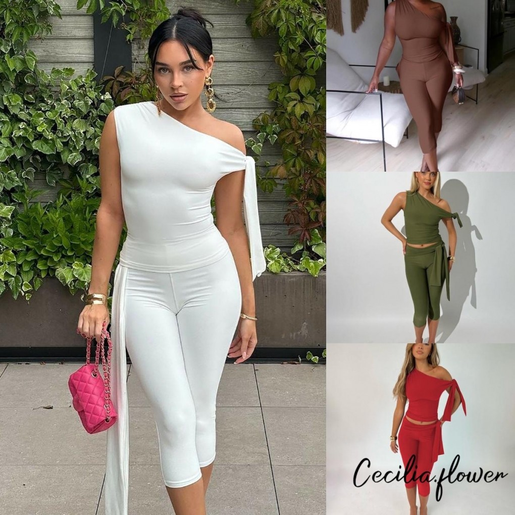 Quần Capri Nữ Bodycon Fit Màu Trơn với Thắt Lưng Gợi Cảm và Co Dãn
