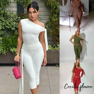 Quần Capri Nữ Bodycon Fit Màu Trơn với Thắt Lưng Gợi Cảm và Co Dãn