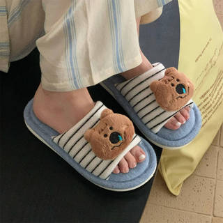 XIXITIAO Dép bông nam nữ họa tiết gấu phối màu, chất liệu cotton lanh thoải mái