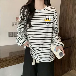 Áo dài sọc ngang BIGSIZE cho nữ 40-70KG, chất cotton dễ thương, hình in VỊT DUCKK-QUANAO94