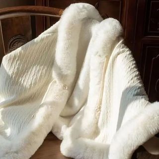 NCE Áo khoác lông thú cổ chữ V, chất liệu fleece, màu đơn giản, phù hợp thời trang mùa thu đông