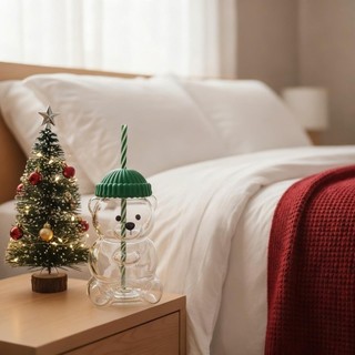 [Vận chuyển nhanh] Cốc thủy tinh HOMELYHUB có ống hút, Cốc thủy tinh gấu dung tích lớn 2025, Dễ thương có nắp trong suốt Tiệc cốc thủy tinh gấu bông