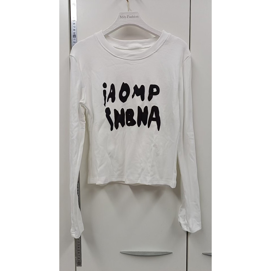 Milyfashion Đức Nhung Chữ In Hình Vai Trước Dài Tay T Thu Đông Skinny Slim-Fit Slim Hơn Nhìn Top Đáy Bên Ngoài Mặc Phong Cách Mới