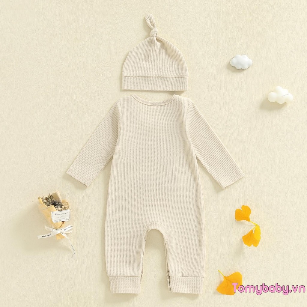 Bộ áo liền quần có vách ngăn mùa thu cho bé trai Bộ áo liền quần cổ tròn dài tay có mũ