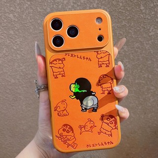 Phim Hoạt Hình Dễ Thương Màu Cam Crayon Shin Chan Da Bảo Vệ Toàn Ống Kính Ốp Điện Thoại Cho iPhone 17Promax 17Pro 13 14 15 16 Promax Chống Sốc Nam Nữ Vỏ Di Động