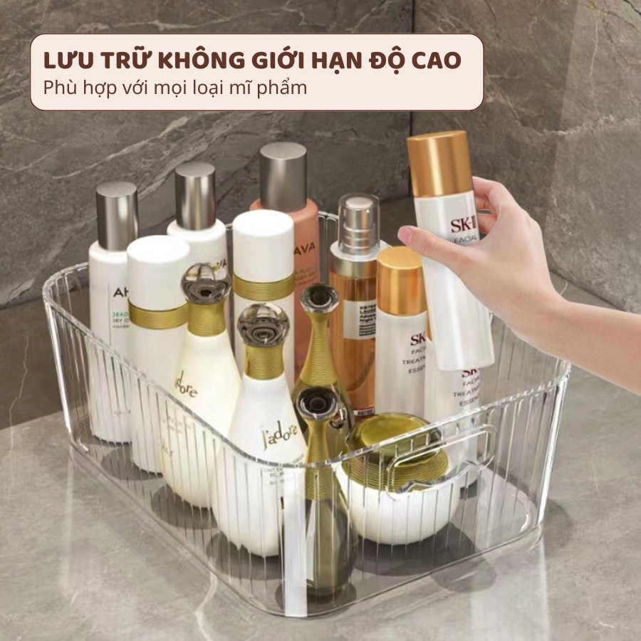 Khay Nhựa Trong Suốt Đựng Đồ Đa Năng ENODA HOME, Khay Đựng Mỹ Phẩm 3 Kích Thước Thiết Kế Kẻ Sọc Hiện Đại Q061