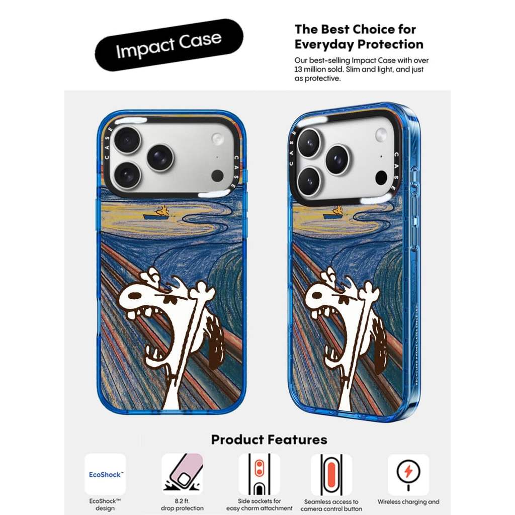 CASECASE X Tranh sơn dầu Angry Snoopy Sky Màu xanh trong suốt Cứng hút từ tính Tác động cho Apple IPhone 12 13 14 15 16 17 Pro Max Air Plus có hộp