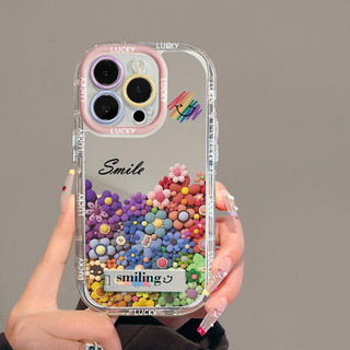 INS Flower Vỏ Gương Nhiều Màu Sắc + Dây Xích + Giá Đỡ Cho IPhone 16 11 15 14 13 12 Pro Max X Xr Xs Max 7 8 Plus Vỏ Điện Thoại Bảo Vệ Ống Kính Chống Sốc Mềm Vỏ Đen