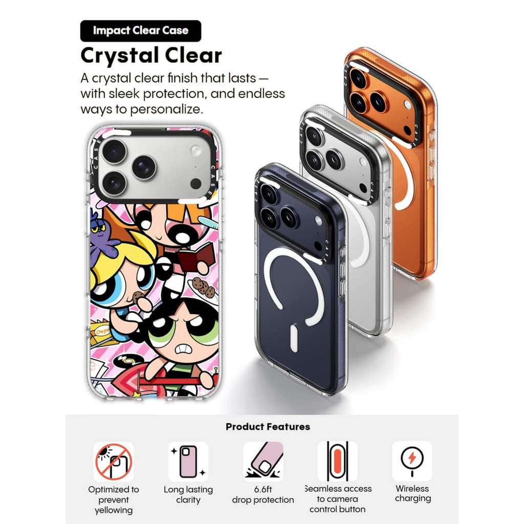 CASECASE X Ốp lưng Powerpuff Girls Impact Clear Từ tính hút cho iPhone 17 / 16 / 15 / 14 / 13 Pro Max | Ốp lưng Acrylic pha lê trong suốt có bao bì cao cấp