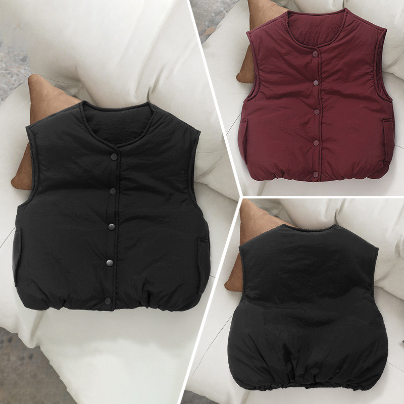 GC1 Mùa Thu Đông Màu Trơn Trẻ Em Áo Vest Cotton Ấm Áp Áo Vest Dày Cotton Đệm Áo Khoác GC1