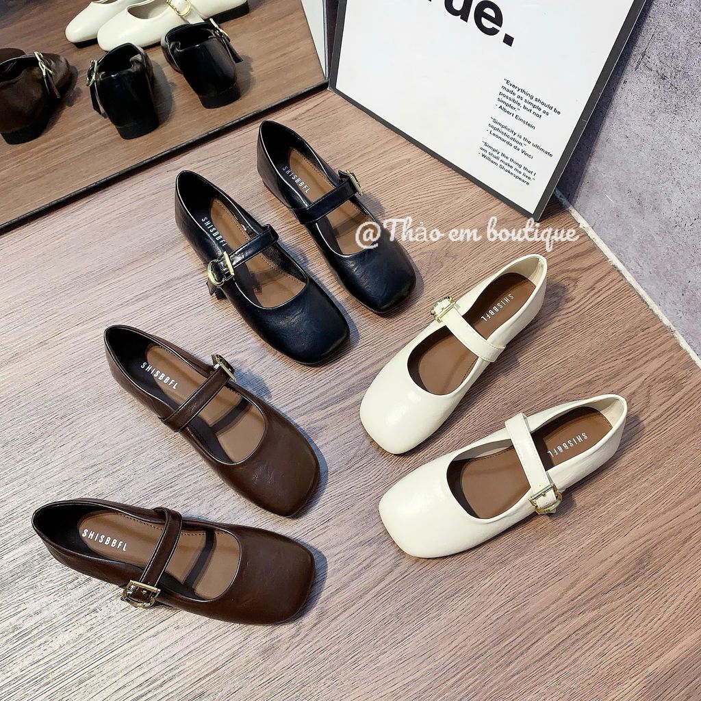 [Thảo Em - BBK19] Giày búp bê nữ đế bệt da lì mềm , phối khoá vuông trong cạnh cá tính [Có Sẵn]