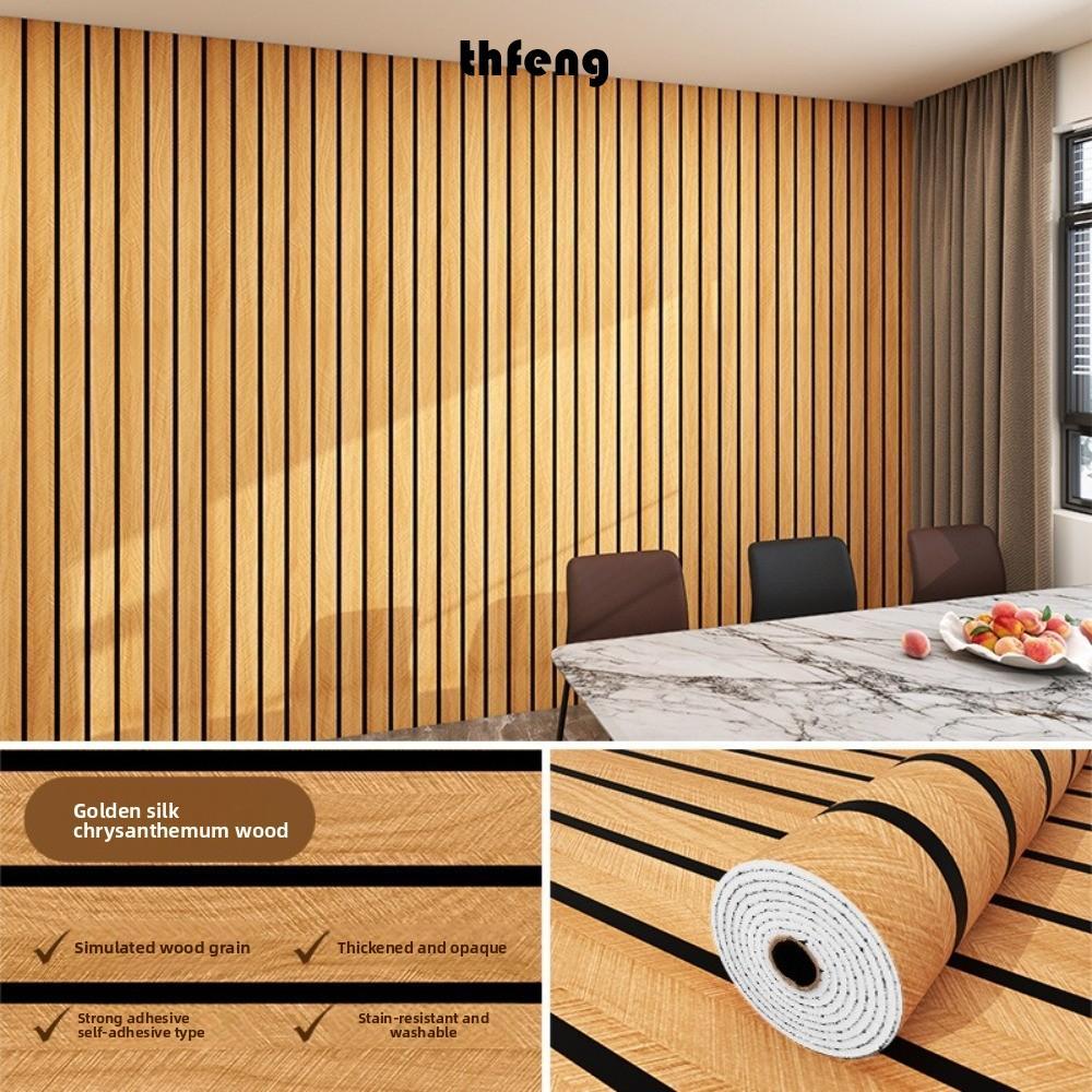 Trần xốp THFENG, Dán tường tự dính chống thấm nước, Họa tiết gỗ tuyến tính 0,6x3m Vỏ và dán giấy dán tường tại nhà