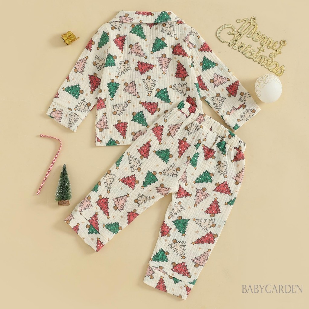 Bộ đồ ngủ Giáng sinh cho bé trai 1-5 tuổi Bộ đồ ngủ dài tay Cây / Gingerbread Man In áo sơ mi và quần Loungewear