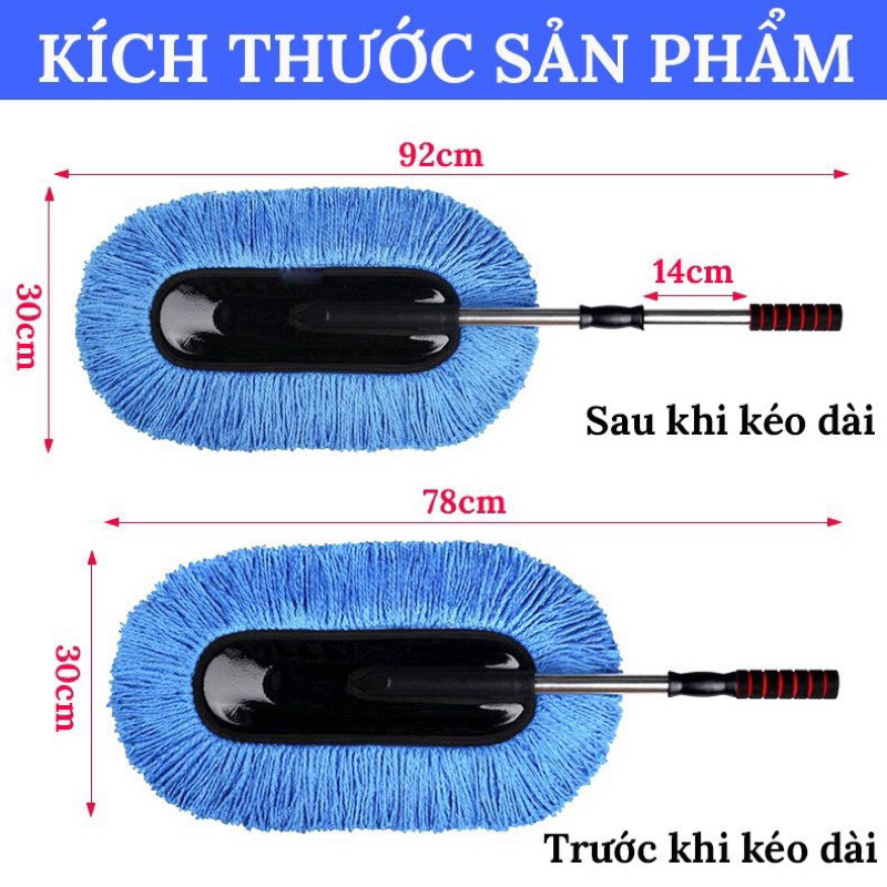 Chổi lau bụi xe ô tô microfiber sợi mềm điều chỉnh độ dài, cây lăn bụi cọ rửa xe hơi cao cấp