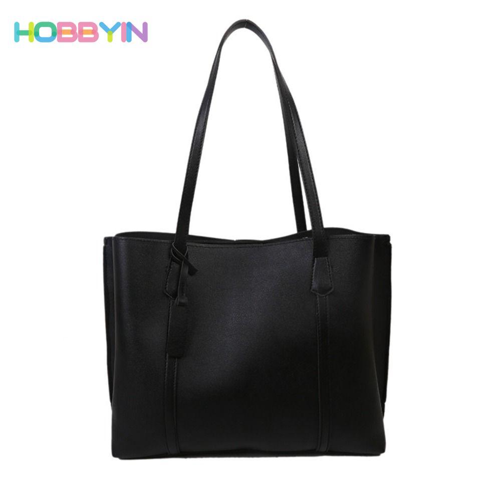 Túi Tote da HOBBYIN, Túi đeo vai mềm mại thông thường, Túi xách nữ da PU đa năng phong cách Hàn Quốc