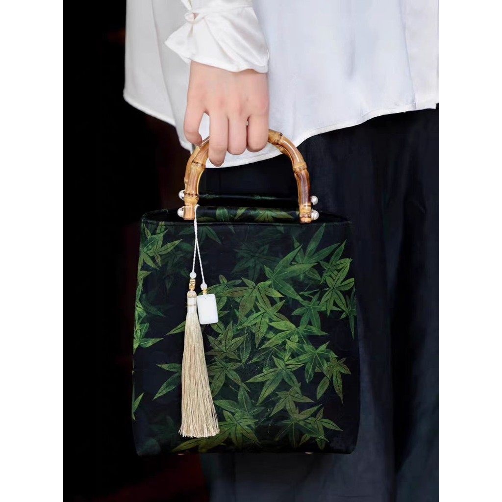 Túi xách nữ sợi tre, phong cách cổ điển Trung Hoa, kiểu Hanfu, kèm váy, thiết kế retro