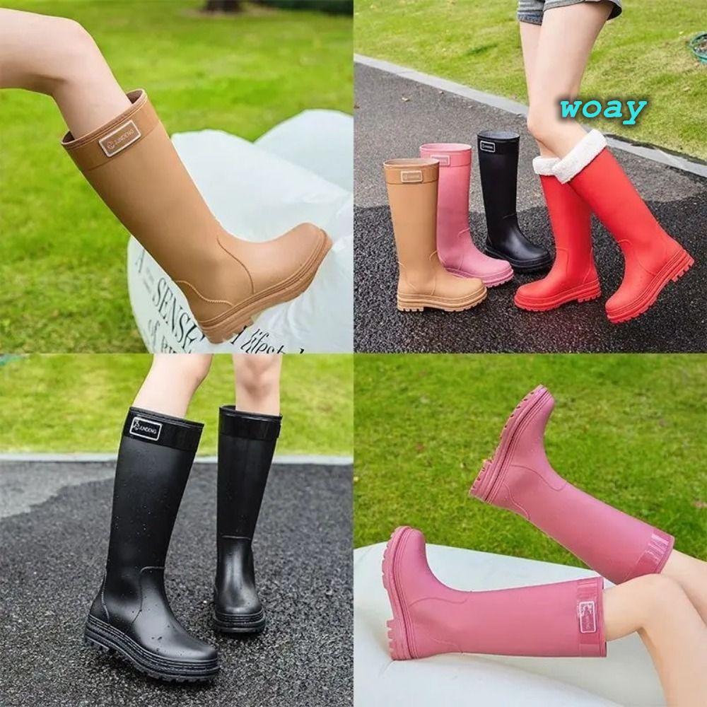 Giày đi mưa ống cao WOAY PVC đế dày, chống trượt, thời trang cho nữ