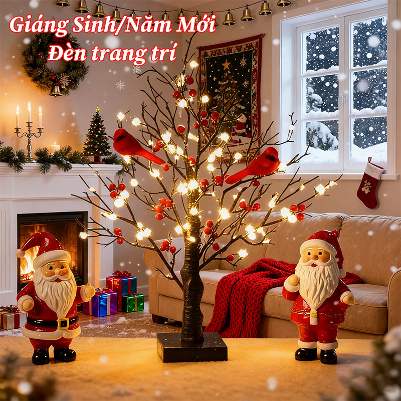 Đèn Trang Trí Để Bàn Có Chim Đỏ - Đèn LED trang trí Hình dạng cây, LED Phát Sáng, Trang Trí Tết & Giáng Sinh