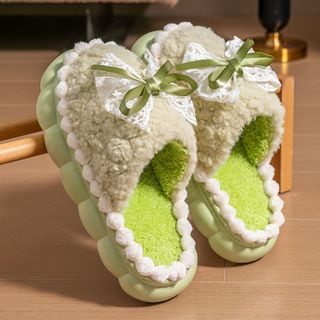 GUADALUPE1 Dép nơ sang trọng, Dép ấm áp dày chống trượt nơ ren, Dép xỏ ngón gia đình đế dày ngọt ngào dễ thương dành cho nữ