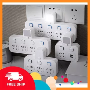 Chia Ổ Điện Đa Năng Đặc Biệt (bản 3 CHÂN) ☘ Kết hợp Đèn + Cổng Sạc USB + Chống Giật + Chống Sét #nấmaqua