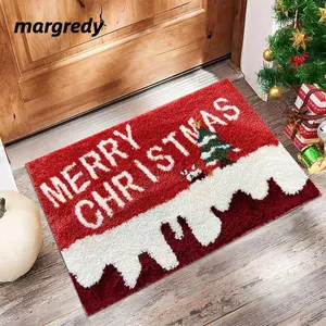 Thảm cửa Giáng sinh MARGREDY, Thảm phòng tắm trang trí Giáng sinh thiết kế ông già Noel, Tấm lót chống trượt thấm nước