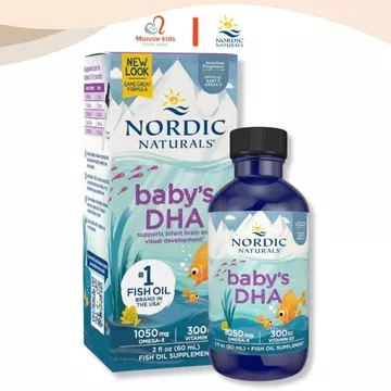 DHA dạng giọt Nordic Naturals' 60ml cho bé sơ sinh, siro vitamin D3 bổ sung cho trẻ - Monnie Kids