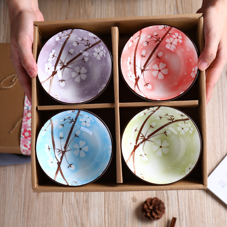 Bộ đồ ăn gốm sứ Nhật Bản sáng tạo, hộp quà tặng xanh trắng, bộ bát sứ sự kiện