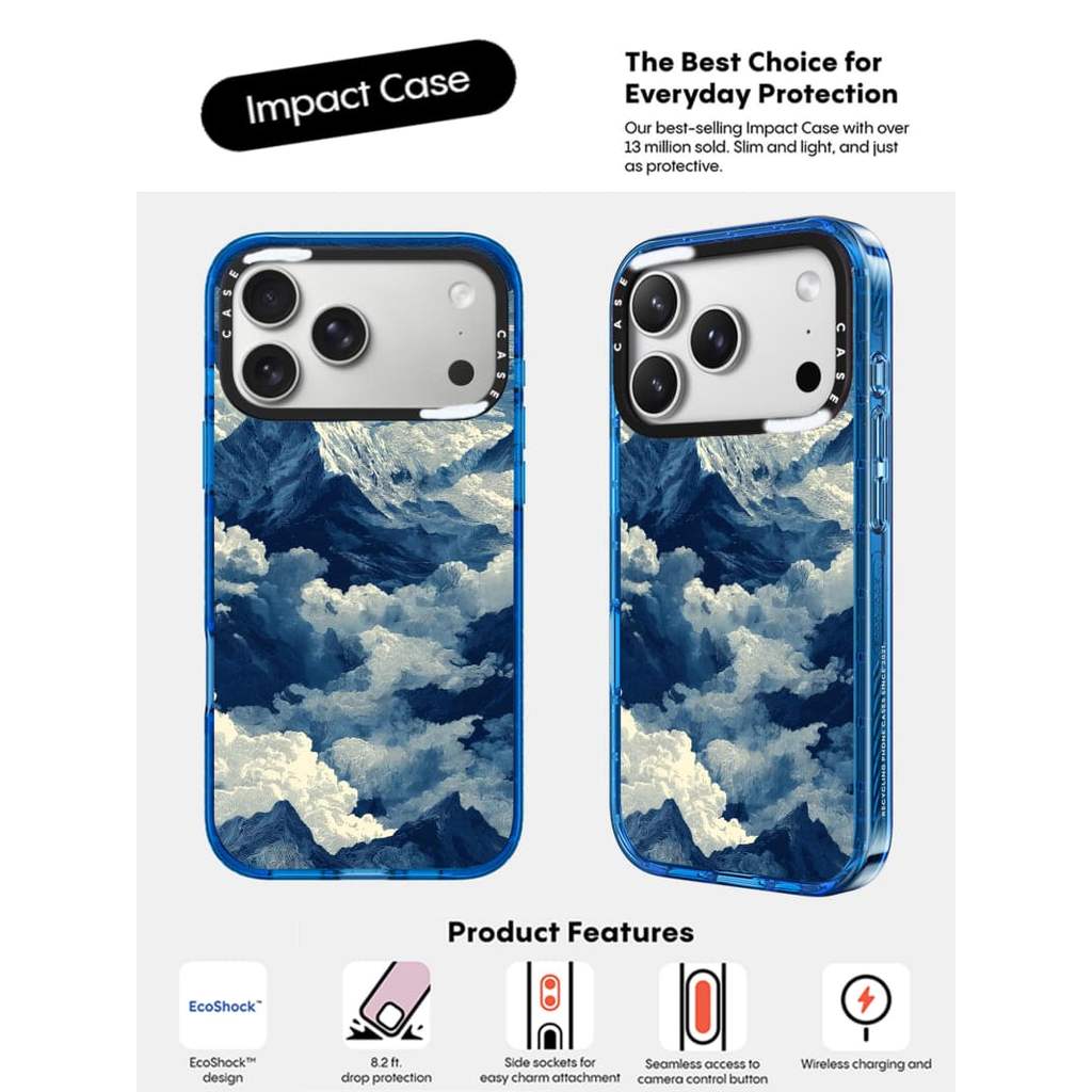CASECASE X Minh Họa Bầu Trời Núi Tuyết Màu Xanh Trong Suốt Cứng Hút Từ Tính Tác Động Dành Cho Apple IPhone 12 13 14 15 16 17 Pro Max Air Plus Có Hộp