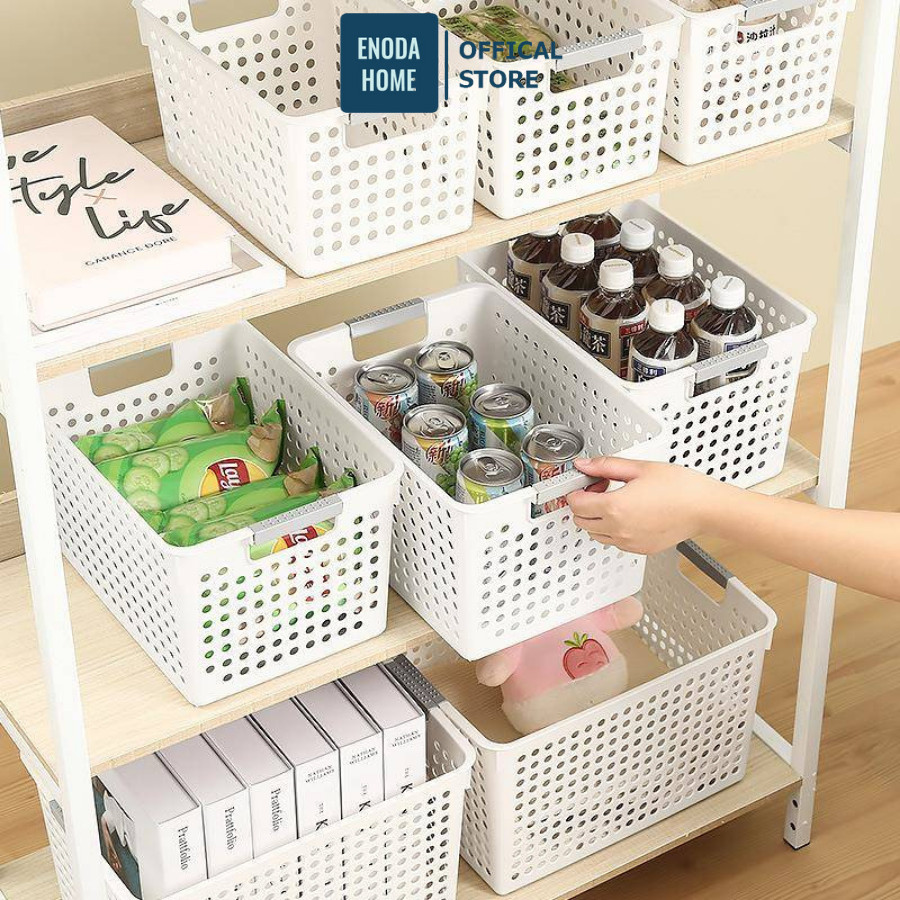 Giỏ Nhựa Chữ Nhật Đựng Đồ Đa Năng ENODA HOME, Khay Rổ Đa Kích Thước Đựng Đồ Có Tay Cầm Xám Q038