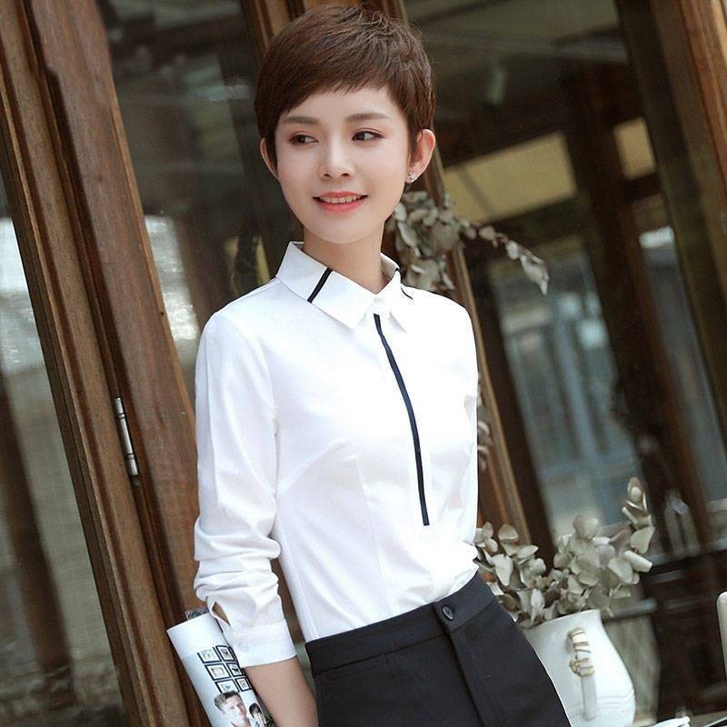 S-5XL Áo Sơ Mi Trắng Cổ Thời Trang Nữ Tay Dài Công Sở Áo Sơ Mi