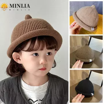 Mũ lưỡi trai uốn cong MINLIA, Mũ dệt kim màu trơn mùa thu đông cho bé, Mũ lưỡi trai trẻ em mềm mại dễ thương ấm áp thông thường ngoài trời Mũ lưỡi trai bé gái