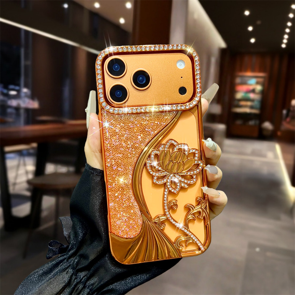 Ốp điện thoại hoa kim cương lấp lánh sang trọng cho iPhone 17 Pro Max 12 13 14 15 16 pro max Air 14 15 plus Bảo vệ Camera ống kính TPU vỏ mềm bảo vệ điện thoại