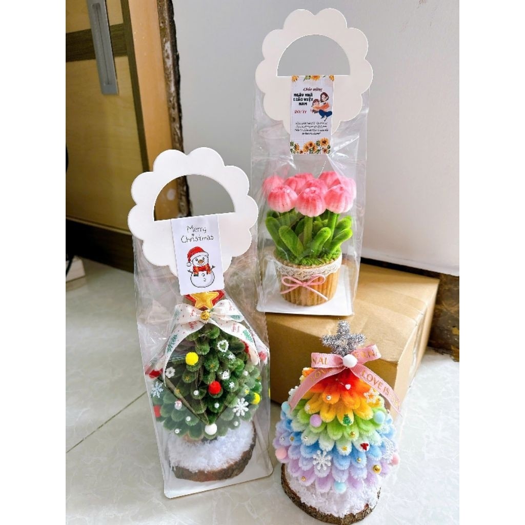 [HỎA TỐC HCM] 10 CÁI TÚI BÓNG KÍNH DÀY KÈM QUAI ĐỰNG HOA MINI ,CÂY THÔNG NOEL, CHẬU HOA MINI SIÊU XINH ANGIHOME
