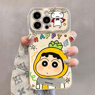 Vỏ + Dây chuyền hoạt hình dễ thương Crayon Shin-chan cho IPhone 16 11 15 14 13 12 Pro Max X Xr Xs Max 6 6s 7 8 Plus SE 2020 Vỏ điện thoại bảo vệ ống kính chống sốc mềm Vỏ đen
