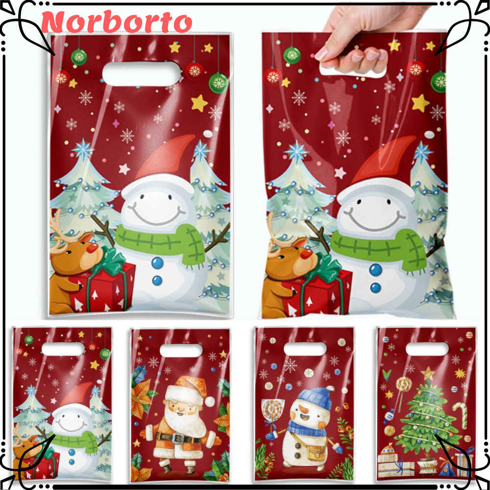 NORBORTO 50 Túi Giáng Sinh, Phim Hoạt Hình Màu Đỏ Ông Già Noel Xmas Tote, Phim Ngọc Trai Opp Sáng Tạo Họa Tiết Tuyết Giáng Sinh Cung Cấp Đồ Dùng Giáng Sinh