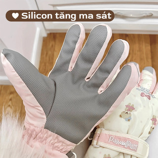 Găng Tay Giữ Ấm Mùa Đông Dễ Thương Cho Nữ, Găng Tay Lót Lông Giữ Nhiệt Chống Nước, Chống Trơn Trượt