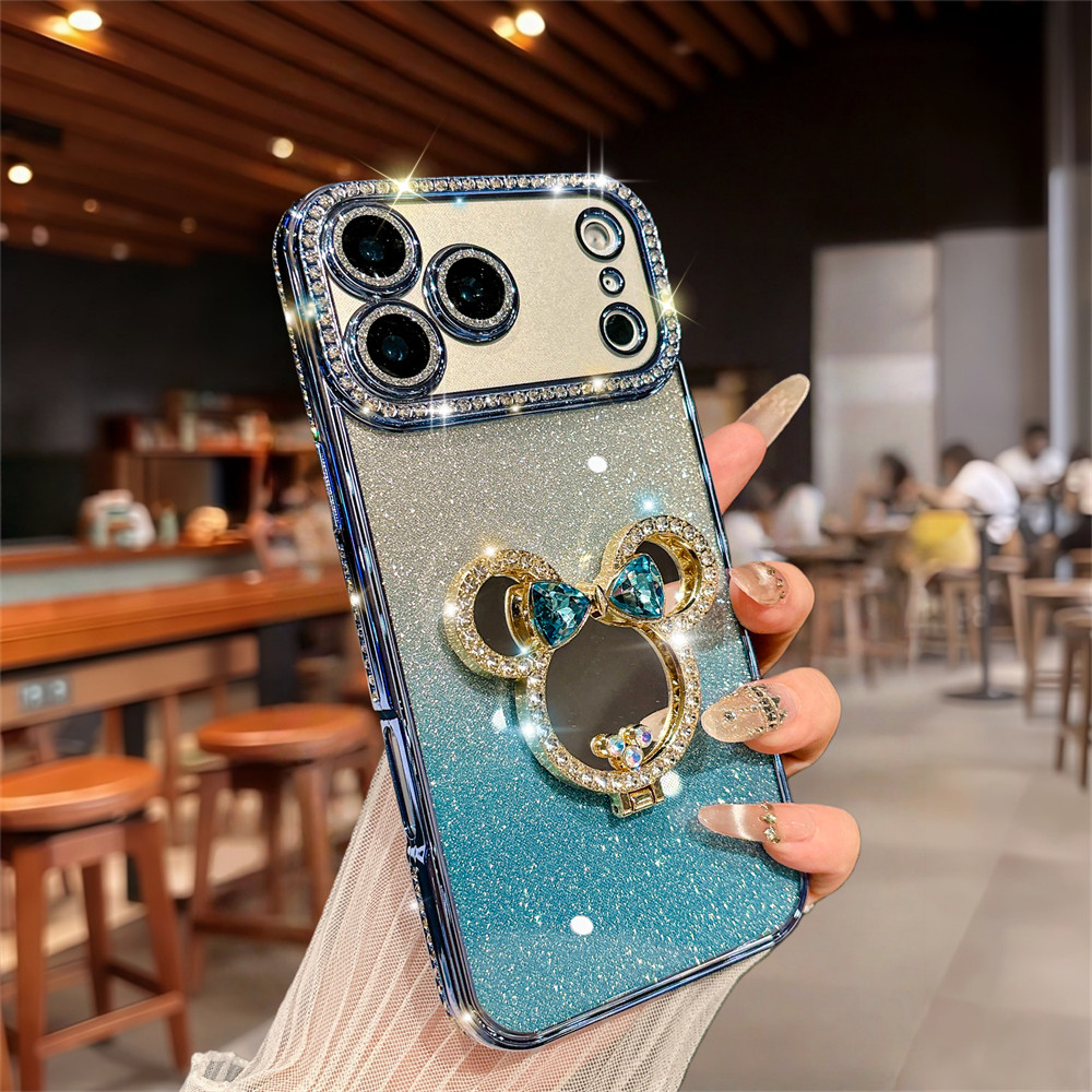 Ốp Điện Thoại Đứng Gương Kim Cương Flash Sang Trọng Cho iPhone 17 Pro Max 16 12 13 14 15 Pro Max Ống Kính Bảo Vệ Camera Vỏ Chống Sốc TPU Vỏ Mềm Vỏ Bảo Vệ Điện Thoại