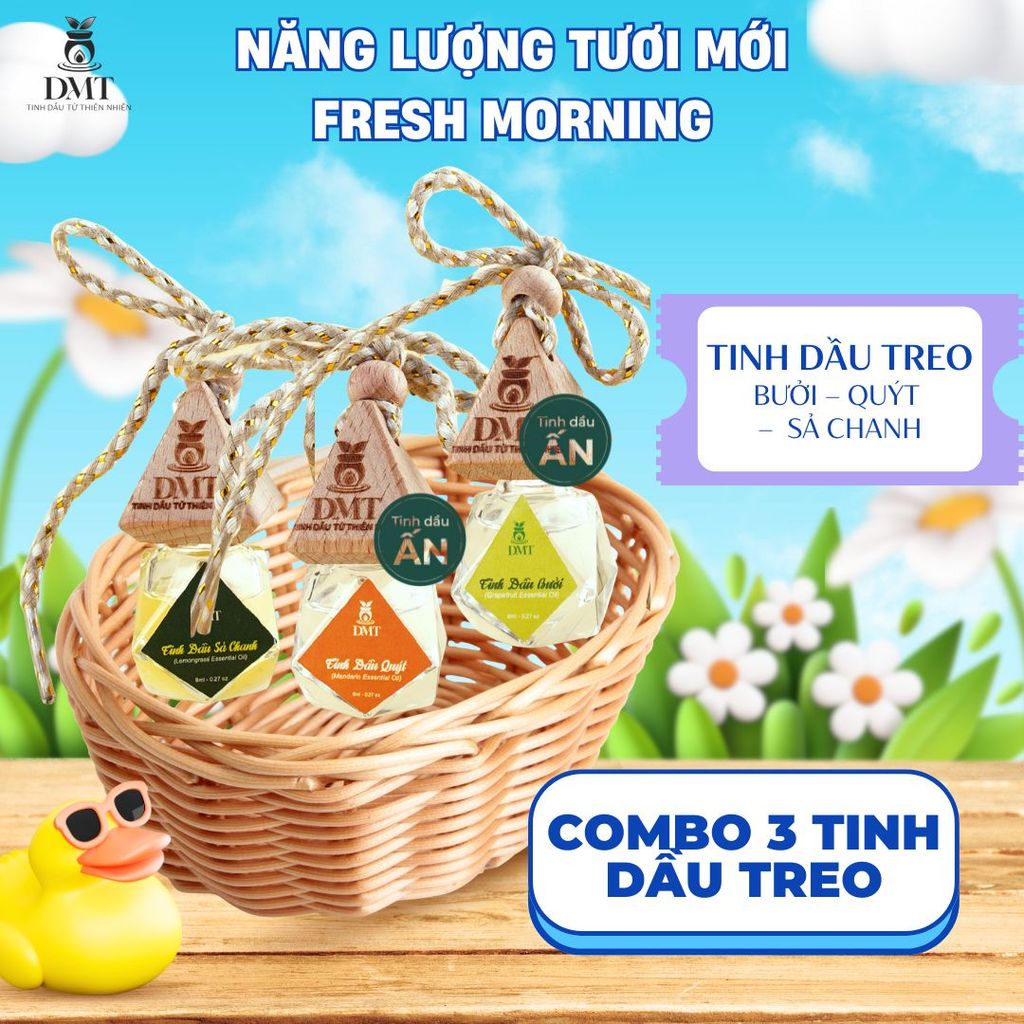 Combo 3 chai tinh dầu treo được ưa chuộng nhất DMT, tinh dầu treo sả chanh, Bưởi ấn, Quýt ấn khử mùi