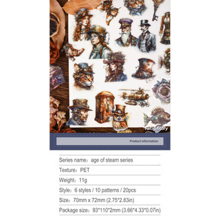 JIANWU Age of Steam Series Vintage Hải Lý Gear Nhân Vật Phong Cảnh Chất Liệu Cắt Dán PET Nhãn Dán Sáng Tạo Tạp Chí Văn Phòng Phẩm