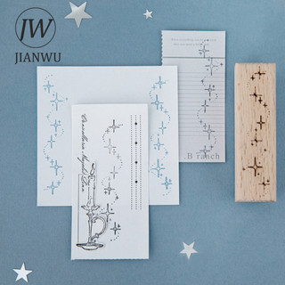 JIANWU Ngôi Sao May Mắn Đến Series Vintage Starlight Phong Cảnh Chất Liệu Cắt Dán Tem Gỗ Sáng Tạo DIY Tạp Chí Văn Phòng Phẩm