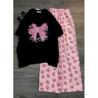 SÉT BỘ ĐỒ NỮ QUẦN HEO HỒNG + PHỐI ÁO PHÔNG  -HÌNH NƠ SIÊU XINH-thuba94