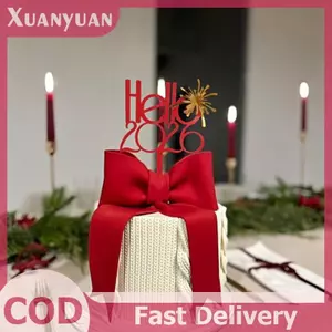 XUAN 1 Chúc Mừng Năm Mới Bánh Topper Vàng Đỏ Hello 2026 Acrylic Bánh Topper Cho Giáng Sinh Xmas Năm Mới Đảng Trang Trí Bánh VN
