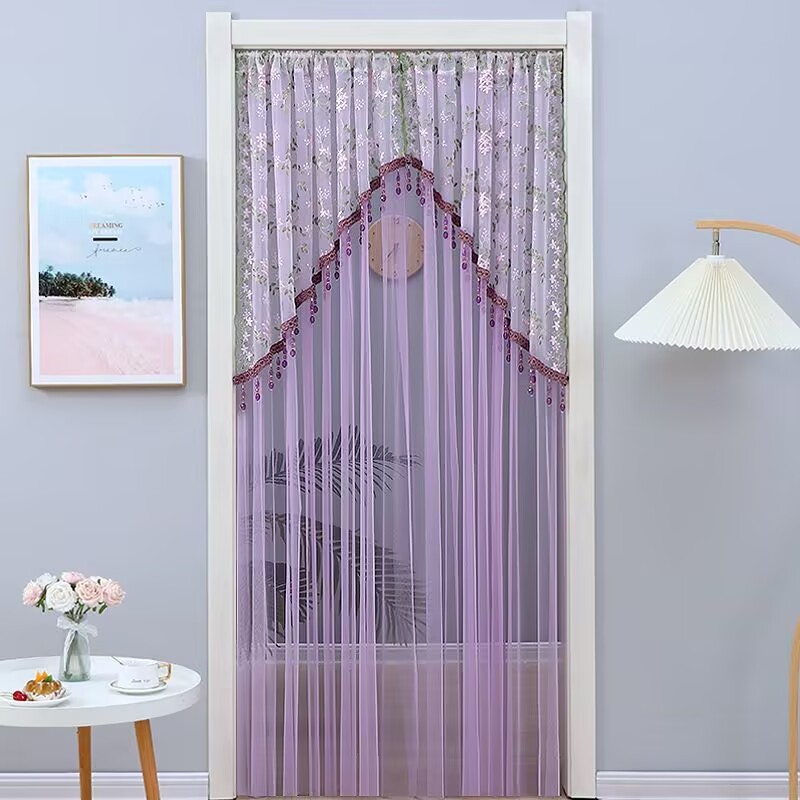 Phong Cách Hàn Quốc Thêu Bắc Âu Đính Hạt Gạc Rèm Cửa Không Đục Lỗ Sợi Vàng Thêu Bầu Không Khí Nửa Vòm Rèm Ren