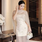 Đầm dạ tiệc sang trọng Khiết Style, thiết kế lưới sequin đính hoa đá lấp lánh & cape tơ phủ thanh lịch KD444 — ảnh 4